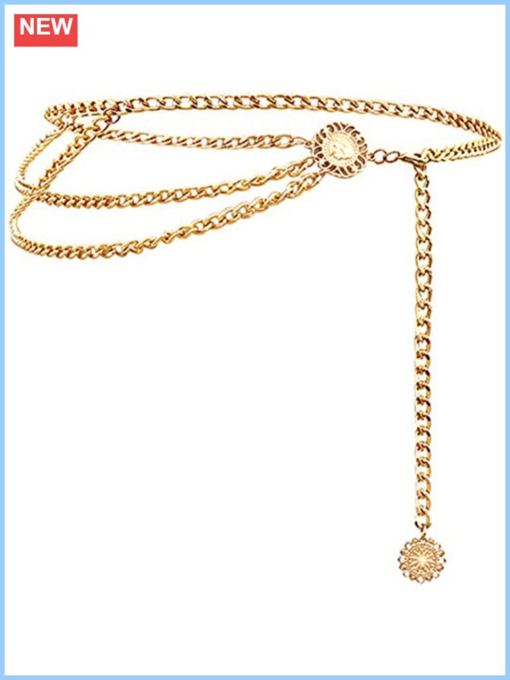 Multilayer Metal Waist Chain Dress Belt with Coin Pendant Adjustable